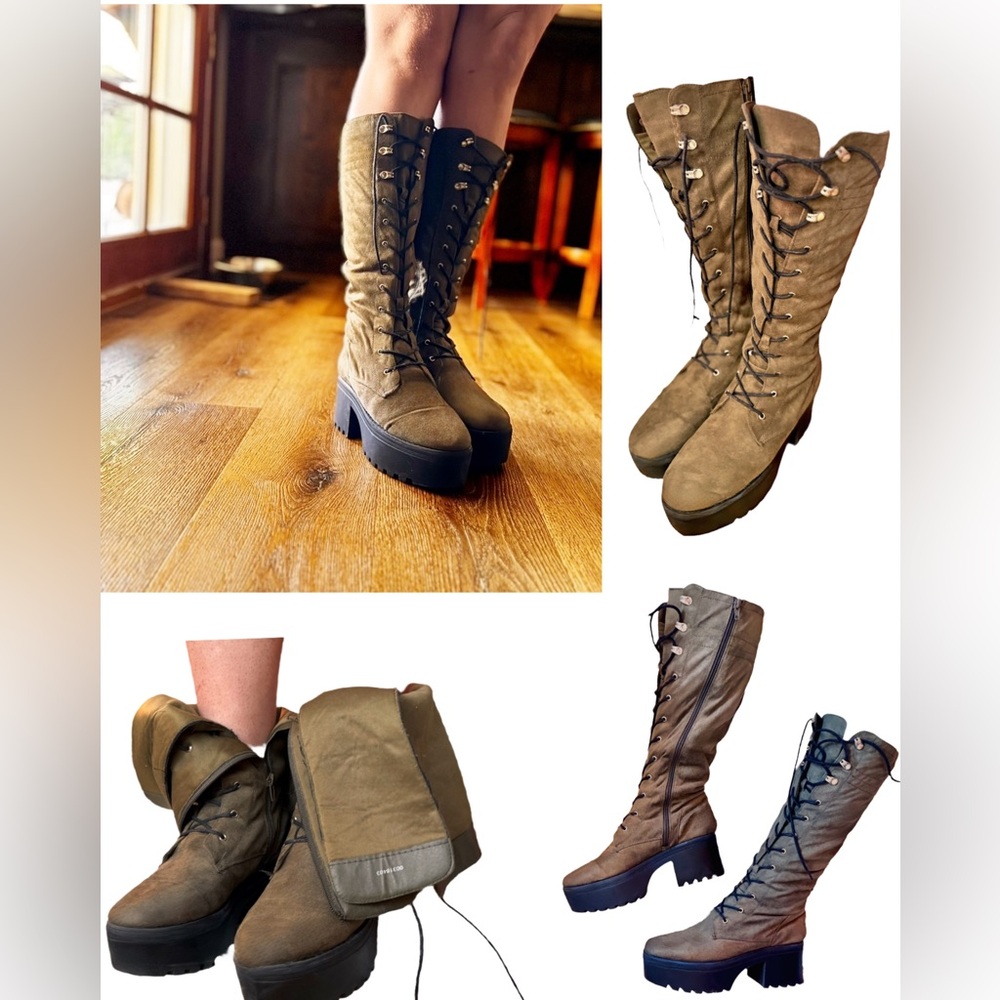 Unique Suede Lace-Up #platformBoots (Size 8 – Approx.) (dark green)